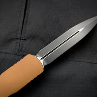Microtech Dirac Delta OTF Knife- Double Edge- Tan Handle- Black Plain Edge Blade 227-1 TA