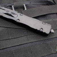 Microtech Dirac Delta OTF Knife- Double Edge- Tactical- Black Handle- Black Part Serrated Blade and Black HW 227-2 T