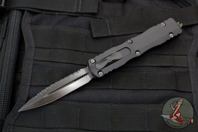 Microtech Dirac Delta OTF Knife- Double Edge- Tactical- Solid DLC Black Full Serrated Blade 227-3 DLCTSH