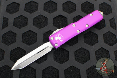 Microtech UTX-85 OTF Knife- Spartan Edge- Violet Handle- Stonewash Blade 230-10 VI