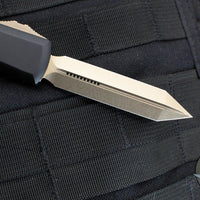 Microtech UTX-85 OTF Knife- Spartan Edge- Black With Bronzed Blade 230-13