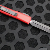 Microtech UTX-85 OTF Knife- Spartan Edge- Red Handle- Double Full Serrated Black Blade 230-D3 RD