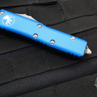 Microtech UTX-85 OTF Knife- Single Edge- Blue Handle- Apocalyptic Blade 231-10 APBL
