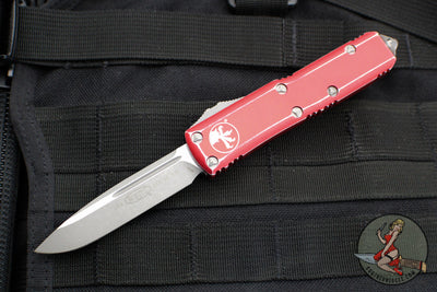 Microtech UTX-85 OTF Knife- Single Edge- Distressed Red Handle- Apocalyptic Blade 231-10 DRD