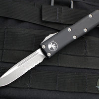 Microtech UTX-85 Black Single Edge OTF Knife- Black Handle- Apocalyptic Part Serrated Blade 231-11 AP