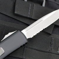 Microtech UTX-85 Black Single Edge OTF Knife- Black Handle- Apocalyptic Part Serrated Blade 231-11 AP