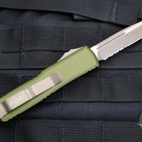 Microtech UTX-85 OTF Knife- Single Edge- OD Green Handle- Bronzed Apocalyptic Part Serrated Blade 231-14 APOD