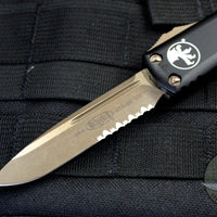 Microtech UTX-85 OTF Knife- Single Edge- Black Handle- Bronzed Apocalyptic Part Serrated Blade 231-14 AP