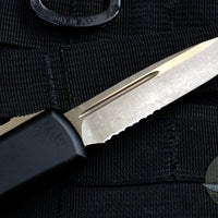 Microtech UTX-85 OTF Knife- Single Edge- Black Handle- Bronzed Apocalyptic Part Serrated Blade 231-14 AP