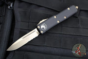 Microtech UTX-85 OTF Knife- Single Edge- Black Handle- Bronzed Part Serrated Blade 231-14