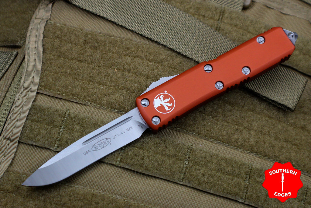 Microtech UTX-85 Orange Single Edge OTF Knife Satin Blade 231-4 OR