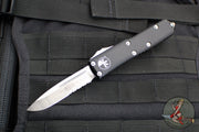 Microtech UTX-85 Black OTF Knife- Single Edge- Black Handle- Part Serrated Satin Blade 231-5