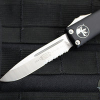 Microtech UTX-85 Black OTF Knife- Single Edge- Black Handle- Part Serrated Satin Blade 231-5