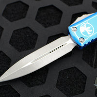 Microtech UTX-85 OTF Knife- Double Edge- Distressed Blue Handle- Apocalyptic Blade 232-10 DBL