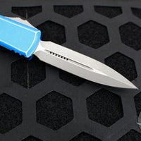 Microtech UTX-85 OTF Knife- Double Edge- Distressed Blue Handle- Apocalyptic Blade 232-10 DBL