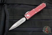 Microtech UTX-85 OTF Knife- Double Edge- Distressed Merlot Handle- Apocalyptic Blade 232-10 DMR
