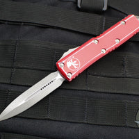 Microtech UTX-85 OTF Knife- Double Edge- Distressed Red Handle- Apocalyptic Blade 232-10 DRD