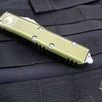 Microtech UTX-85- Double Edge- Distressed OD Green- Apocalyptic Finished Plain Edge Blade 232-10 DOD