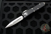 Microtech UTX-85 OTF Knife- Double Edge- Black Handle- Stonewash Blade 232-10