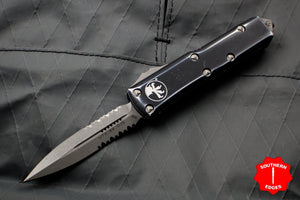 Microtech UTX-85 Distressed Black Double Edge OTF Knife Apocalyptic Part Serrated Blade 232-11 DBK