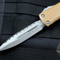 Microtech UTX-85 Double Edge OTF Knife Tan G-10 Top Apocalyptic Full Serrated Blade 232-12 APGTTAS