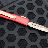 Microtech UTX-85 OTF Knife- Double Edge- Red Handle- Bronzed Apocalyptic Blade 232-13 APRD