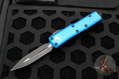 Microtech UTX-85 OTF Knife- Double Edge- Blue Handle- Black Blade 232-1 BL
