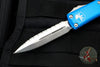 Microtech UTX-85 OTF Knife- Double Edge- Blue with Satin Full Serrated Blade 232-6 BL