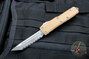 Microtech UTX-85 Tanto Edge OTF Knife Tan G-10 Top Apocalyptic Full Serrated Blade 233-12 APGTTAS