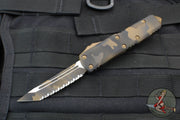 Microtech UTX-85 OTF Knife- Tanto Edge- Coyote Camo Handle- Coyote Camo Finished Full Serrated Blade 233-3 CCS