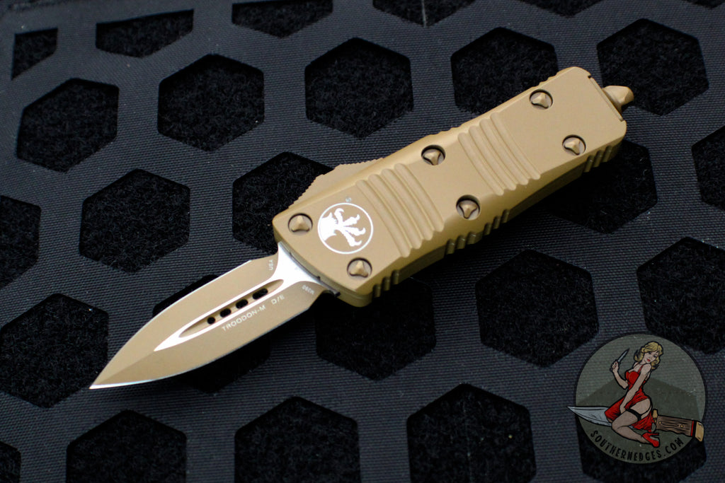 Microtech Mini Troodon OTF Knife- Double Edge- Cerakote Tan Handle And Blade 238-1 CTA