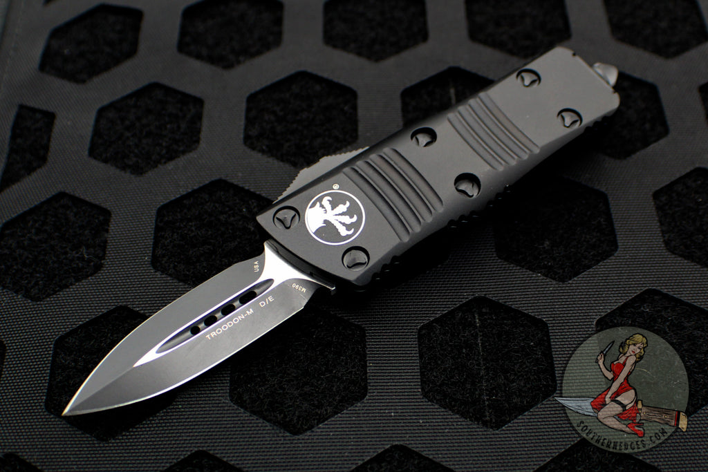 Microtech Mini Troodon Black Tactical Double Edge OTF With Black Blade and Hardware 238-1 T