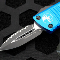 Microtech Mini Troodon OTF Knife- Double Edge- Blue With Black Full Serrated Blade 238-3 BL