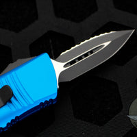 Microtech Mini Troodon OTF Knife- Double Edge- Blue With Black Full Serrated Blade 238-3 BL