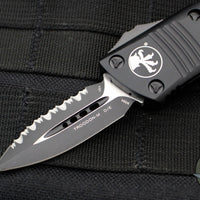 Microtech Mini Troodon OTF Knife- Double Edge- Black Tactical With Black Full Serrated Blade 238-3 T