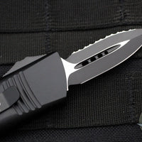Microtech Mini Troodon OTF Knife- Double Edge- Black Tactical With Black Full Serrated Blade 238-3 T