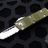 Microtech Mini Troodon OTF Knife- Tanto Edge- OD Green With Stonewash Full Serrated Blade 240-12 OD