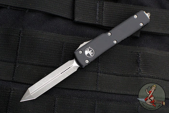 Microtech UTX-70 OTF Knife- Spartan Edge- Black Handle- Apocalyptic Plain Edge Blade 249-10 AP