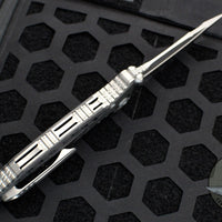 Microtech Socom Bravo- Single Edge- Bead Blast Finish Titanium Handle with Carbon Fiber Scales- Bronze Pivot Collar- Part Serrated Blade 260-8 CFTI