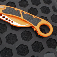 Microtech Lineman Karambit Out The Side (OTS) Auto- Rescue Orange Handle- Orange Full Serrated Blade 264-3 COR