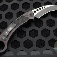 Microtech Hawk Karambit Out The Side (OTS) Auto- Tactical- Black Handle- Black Full Serrated Blade 266-3 T RINGED
