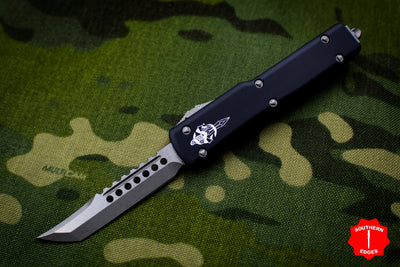 Microtech UTX-70 OTF Knife- Hellhound Edge- Black Handle- Apocalyptic Blade 419-10 AP