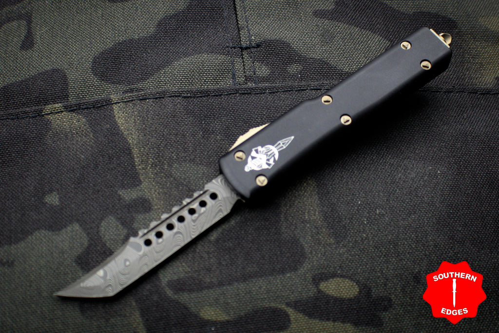 Microtech UTX-70 Black Body Hellhound Blade (OTF) Damascus Blade 419-16