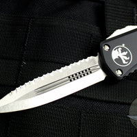 Microtech Hera OTF Knife- Double Edge- Black Handle- Stonewash Full Serrated Blade 702-12
