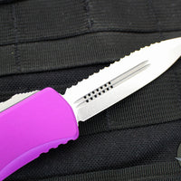 Microtech Hera OTF Knife- Double Edge- Violet Handle- Stonewash Full Serrated Blade 702-12 VI