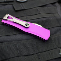Microtech Hera OTF Knife- Double Edge- Violet Handle- Stonewash Full Serrated Blade 702-12 VI