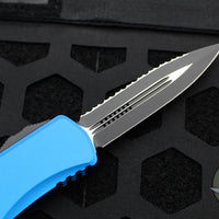 Microtech Hera- Double Edge- Blue Handle With Black Full Serrated Edge Blade 702-3 BL