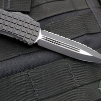 Microtech Hera OTF Knife- Frag Handle- Double Edge- Black Handle- Black Full Serrated Blade 702-3 TFRS