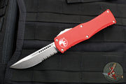 Microtech Hera OTF Knife- Single Edge- Red Handle- Stonewash Part Serrated 703-11 RD