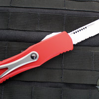 Microtech Hera OTF Knife- Single Edge- Red Handle- Stonewash Part Serrated 703-11 RD